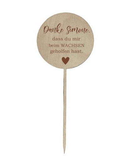 AWASG Blumenstecker Holz mit Gravur - Personalisiert mit Name - Holzstecker Blumentopf Deko Strauß - Geschenk Danke Abschied Kita Kindergarten