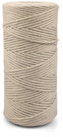 Netuno 1x Makramee Garn Beige 3 mm 100 m einfach gedreht Baumwollkordel Kordelband Naturkordel Bunte Baumwoll-Bastelschnur für Makramee Garn Kordel Makramee farbig Twisted Macrame Cord Cotton