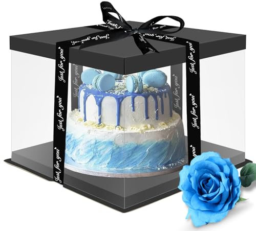 Wentsent 10 Inch Cake Boxes Tortenbox Durchsichtige Geschenkbox Tortenschachtel Transportbox Torte Geschenkbox Durchsichtig Wiederverwendbar mit Deckel und Band für Geburtstag Geschenk 30 * 30 * 25cm