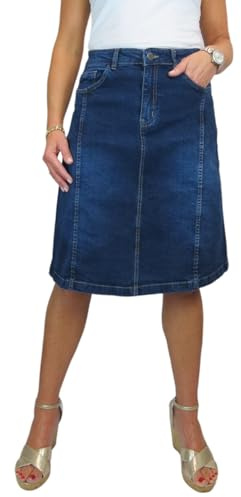 Paulo Due Women's Knee Length A Line Denim Skirt Dark Blue Faded (12)