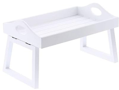 W20 x L30 x H18.5cm Wooden Sofa Tray with Folding Legs Keep All of Your Items in One Place Sofa Arm Tray Table Foldable Rectangular Couch Armrest Tray (White)