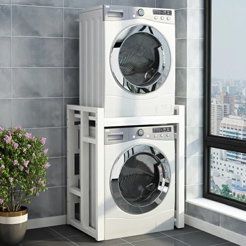 Kit de apilamiento para lavadora y secadora Ajustable Baño Bastidor Intermedio para Lavadora, Estante Ahorrador de Espacio para Lavadora Secadora, Lavadero Unidad de Almacenaje Sobre Lavadoras (Size