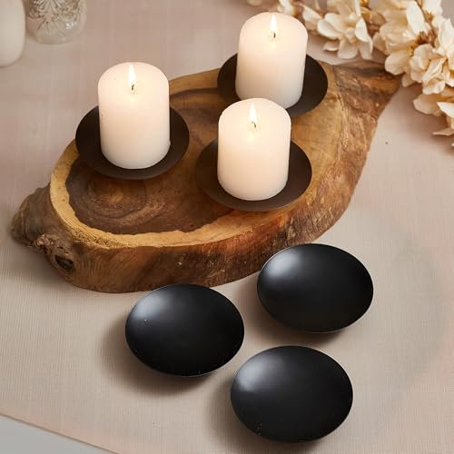 TIED RIBBONS Plate Holders Set of 6 Black Pillar Candle Holder Metal Candle Holder Modern Candle Holders for Pillar Candles Living Room Table Centerpiece Iron Candle Stand for Party Decorations