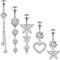 Halinuia 5Pcs 14G Piercing Nombril Acier Chirurgical, Bijoux Femme Argent CZ Boule Piercing Ventre, Anneaux de Nombril Coeur Papillon Fleur Strass Pendentif bijoux Piercing pour femme
