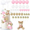 Teddybär Kuchen Dekoration WISIRENT, 38 Stück Rosa Teddybär Geburtstagstorte Deko, Teddybär Tortendeko Geburtstag mit Kugeln, Wolke, Sterne, Baby Teddybär Dekorationen für Baby Shower und Geburtstag