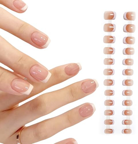 Bzzerumy Künstliche Fingernägel zum Aufkleben-24 Stück, Natürliche Kunstnägel Set für Perfekte Maniküre,Press On Nails,Fake Nails,Kiss Nails,Kurz,Ideal für DIY Nail Art und Professionelle Anwendungen