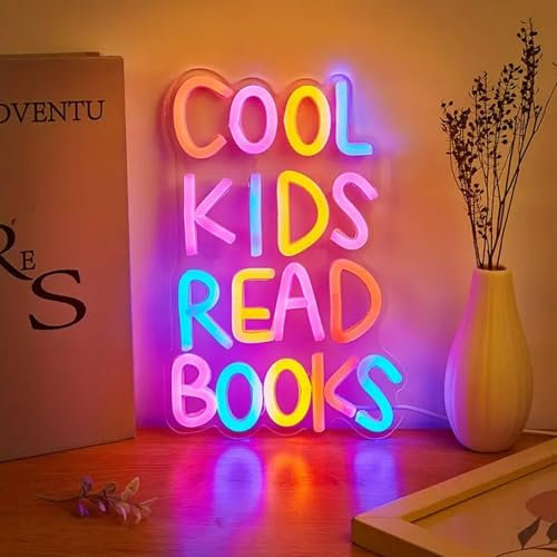 KADAFAGO Coole Kinder Lesen Bücher Neon Zeichen Bücher Neon Licht für Lesesaal Hängende Dekorationen Bibliothek Klassenzimmer Lesen Ecke Dekor mit dimmbaren Schaltern für Schlafzimmer Dekor
