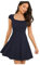 GORGLITTER Women's Scoop Neck Mini Dress with Short Cap Sleeve, High Waist, Ruffle Hem, A Line Swing Style - Summer Casual, Party, Travel, Blue, S