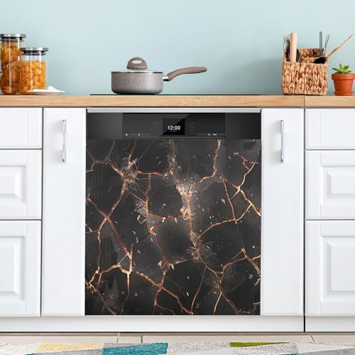 Geschirrspüler-Magnetabdeckung, dekorativ, magnetisch, wiederverwendbar, 58 x 66 cm, Schwarz und Gold