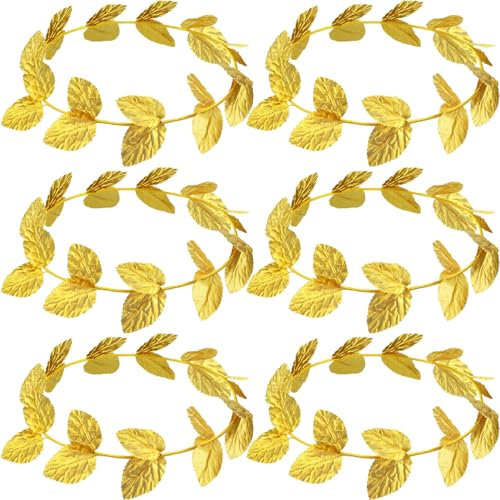 Cindeer 6 Stück Lorbeerkranz Gold Blatt Stirnbänder Halloween Toga Stirnband Römischer Kopfschmuck Gold Blatt Kronen Kopfschmuck Römischer Lorbeer Lorbeerkranz Toga Kostüm für Männer Frauen Party