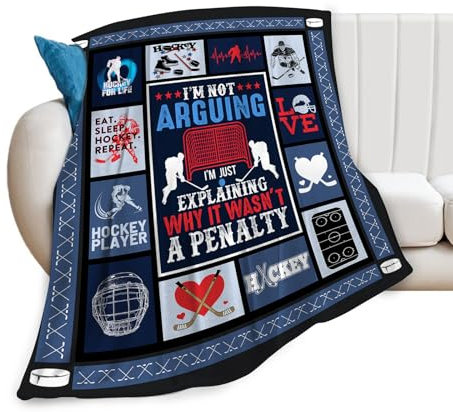 jamie world Eishockey-Decke, Hockey-Liebhaber, Geschenk, gemütlich, Plüsch-Hockeyspieler, Überwurf, Decke, flauschiges Flanell-Fleece, Wintersportdecken für Mädchen, Jungen, Damen, Herren, 127 x 101,6