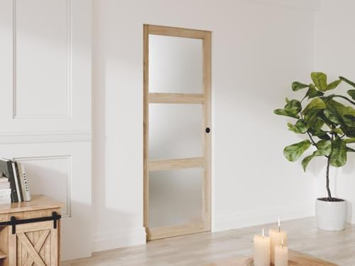 Vente-unique-Porte coulissante avec système à galandage en bois et verre trempé dépoli - 3 fenêtres - H205 x L83 cm - ACOSTA II