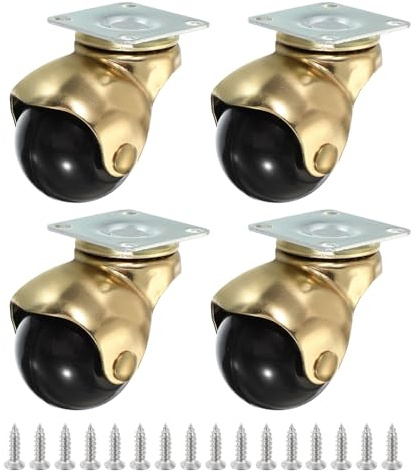 PATIKIL Set Mit 4 2 Zoll Kugelrollen Set 397 lbs Gesamttragfähigkeit Gold | Mit 4 Stück 360° Drehbare Drehplatten Rollen, Rollen Mit M4 Schrauben, Für Möbel Tisch Schrank