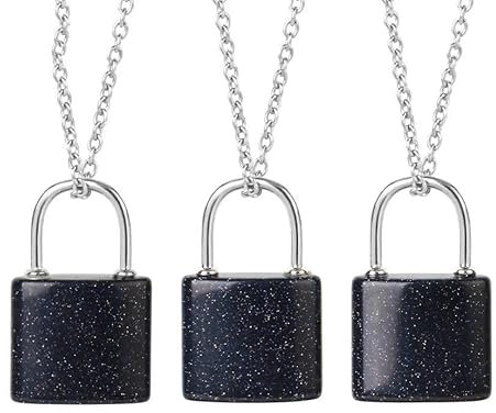 Chakra Necklace,Crystal Pendant Necklace,Blue Sand Stone Necklace With Silver Chain,Natural Gemstone Lock Pendant Necklace Gifts For Women Men Birthday