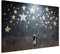 murando - Wandbilder XXL Banksy art 120x80 cm 1 tlg - Wand Deko Leinwand Bilder Groß Wanddeko Wohnzimmer Schlafzimmer Kunstdrucke - Mädchen vor dem Hintergrund der Sternschnuppen Schwarz h-H-10032-b-a
