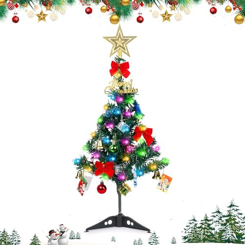 Creaher Mini Christmas Tree With LED Lights 50cm,Tabletop Christmas Tree With Decorated Gift Boxes,Artificial Xmas Trees with Ornaments,for Christmas Holiday Home Office Indoor Party Decorations