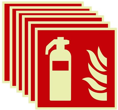NCZCDZSW 6 Stück Feuerlöscher Schild 15 x 15 cm Selbstklebend Schild Feuerlöscher Nachleuchtend aufkleber feuerlöscher Hochwertiges Brandschutzzeichen Feuerlöscher Aufkleber für Haus Büro Baustelle