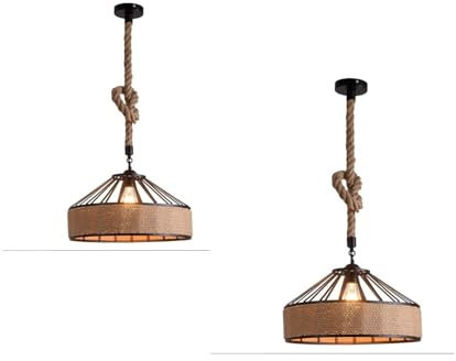 LEDSone Double Head Hemp Rope Hanging Lamp - Retro Industrial Pendant Light with Metal Body & Manual Hemp Cord (30cm Shade + 1m Rope 2Pack)