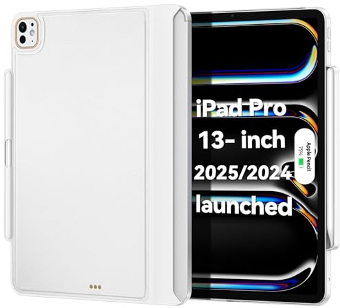 Magic-Keyboard Étui Compatible avec iPad Pro-13 M4 2024, Housse avec Porte-Stylet Apple pour Smart MagicKeyboard Folio Fin et Durable, avec Cuir Durable, (Clavier Non Inclus), Blanc