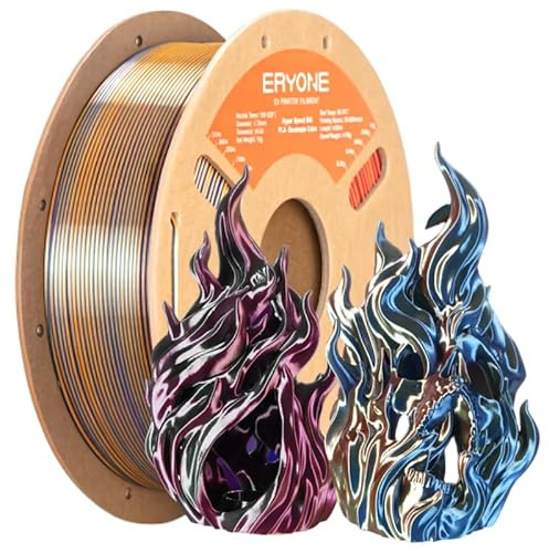 ERYONE HS Silk Quadruple Color PLA Filament for 3D Printer 1.75mm +/- 0.03mm, Hyper Speed Coextrusion Filament PLA Shiny 1kg, Splendid Quartet (Red & Yellow & Blue & Green)