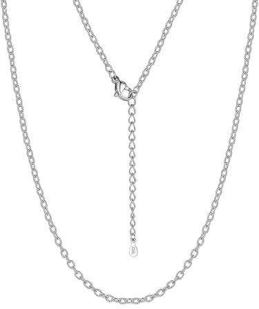 Suplight Kette ohne Anhänger Silber 2mm Gliederkette Damen 49cm Charm Choker Edelstahl Halsband Cable Chain Necklace dünne Rolokett, Geschenk für Geburtstag