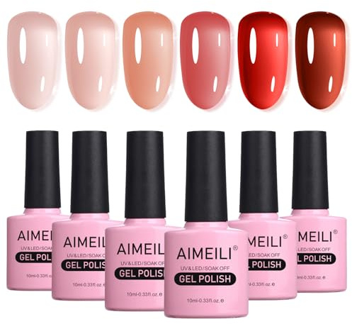 AIMEILI UV Nagellack Set Jelly Gel Nail Polish Nude 6 Farben Transparent UV Nail Polish Red Rosa LED UV Soak Off Gel Nagellack Set 6-78