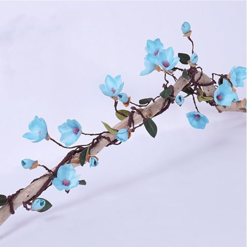 Somsiwey Ghirlanda di Fiori di Magnolia Artificiale da 5,2 Piedi, 10 Pezzi di edera rampicante appesa con Fiori di Magnolia per Arco Nuziale, Sfondo da Parete, Decorazione da Giardino(Blue)