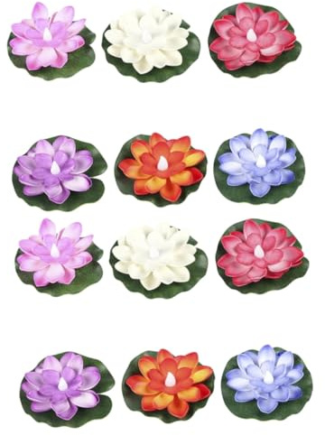 Amosfun 2 Sätze Lotus Schwimmende Wasserlampe Gartenbeleuchtung Led Schwimmkerze Teichdekorationen Solarbetriebener Wasserbrunnen Fisch Wohnkultur Künstliche Blumen Plastik 6 Stück * 2
