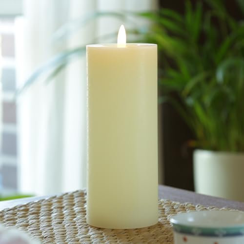 MARELIDA LED Kerze in Rustik Optik Echtwachskerze Stumpenkerze mit leicht flackernder Flamme und Timer Wachskerze für Innen in creme (D: 7cm - H: 19cm)