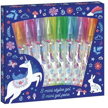 Janod - 8 Mini-Gelstifte mit Glitzereffekt - Thema Einhorn - Stifte für Zeichnen, Malen, Geschenkidee für Jugendliche - Schreibwaren - Ab 6 Jahren - J08935, Viola, Blu