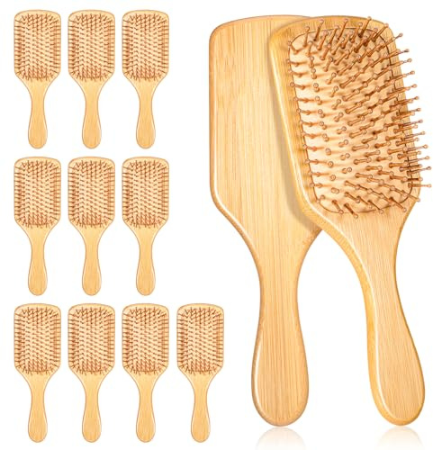 12-Pack Natural Bamboo Hair Brushes for Scalp Massage & Detangling, Anti-Static Wooden Paddle Brush with Ergonomic Handle and Bamboo Bristles, DIY Engraving Gifts for Women/Men/Kids, All Hair Types