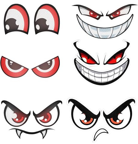 6 Stück Aufkleber Augen Dämon, Augen Aufkleber Mähroboter, Wasserdichte Selbstklebende Augenaufkleber für Auto Saugroboter staubsauger Mähroboter Rasenmäher