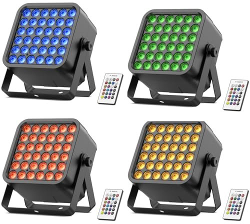 Erreyht 4PCS RGBWA+UV 36 Par LED Batterie D mx Sans fil, 54W Projecteur Scène 5200mAh Rechargeable avec Télécommande, Party Uplights pour Exterieur Mariage Bar Spectacle Disco Halloween Noël
