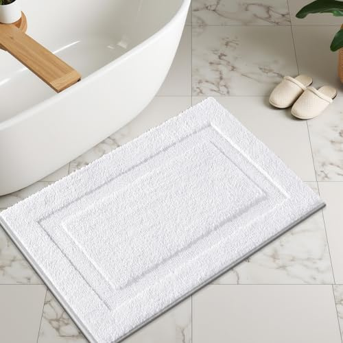 SHACOS Tapis de Bain Doux, Tapis Salle de Bain Microfibre Moelleuse, Tapis de Douche Antidérapant Absorbant et Séchage Rapide, Lavable en Machine, Blanc, 50 X 80 cm