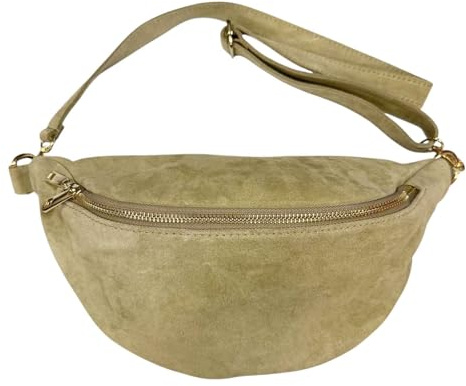 Bauchtasche aus echtes Leder Tasche Crossbody Gürteltasche Wildleder Made in Italy (Beige)