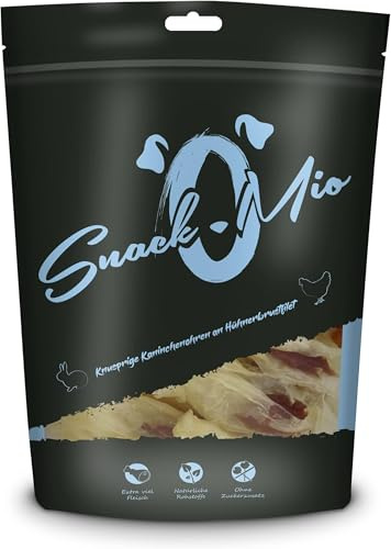 SNACKOMIO - Snack Premium pour Chiens - Oreilles de Lapin croustillantes au Blanc de Poulet, sans céréales, 5 Paquet (1 x 70g)