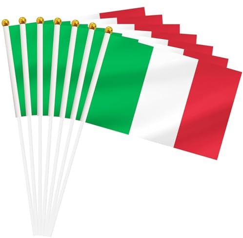 20 Pezzi Bandierine Italia con Asta, Bandiera Italiana Piccola 14 x 21 cm per Nazionale Italiana Calcio, Decorazioni per Eventi Sportivi, Feste Nazionali e Manifestazioni, Gadget Italia