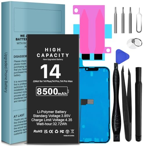 WAEUUKKPO Akku für iPhone 14, 8500mAh hohe Kapazität 2026 Neue 0 Zyklus Batterie-Ersatz für Modell A2649, A2881, A2884, A2883, A2882 mit Reparatur Werkzeug Kits