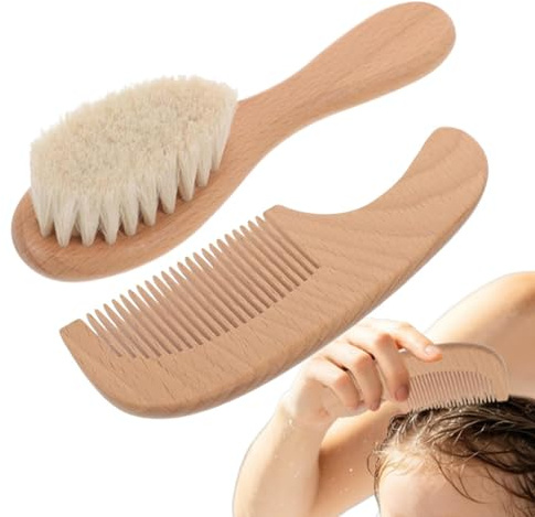 Child Comb and Brush Set Ergonomic Wood Handle Boys Girls | Little Girls Hair Care Brush Comb Set for Shower Bath Home Travel Daycare Morning Night Routine