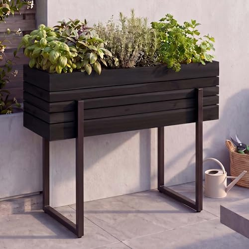 Mendler Hochbeet HWC-P85 Outdoor FSC® 68x80x30cm - schwarz | Pflanzbeet, Blumen-/Pflanzkasten, Pflanzkübel, Akazie Holz