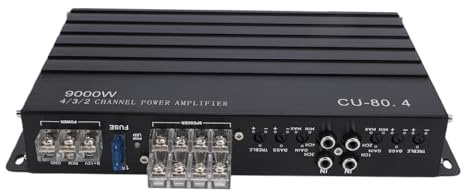 Hamwesh 4-kanals Bilförstärkare, 4 X 80 W RMS Högeffektsbryggbar 2 X 200 W Basförstärkare med Aluminiumhölje, för DC 12V Lastbilsbåt UTV Motorcykel Subwoofersystem