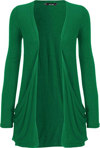 WearAll - Ladies Long Sleeve Pocket Cardigan Womens Top - Jade - 20/22