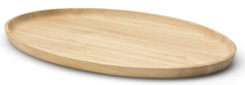 Continenta ovales Serviertablett aus Gummibaumholz, Holz-Servierschale, Brotzeitplatte mit erhöhtem Rand, Größe: 23,5 x 15,5 x 1,2 cm, 1 Stück