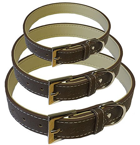 Bunty Dog Puppy Pet Leather Style Brown Strong Collar with Clip for Lead (L)