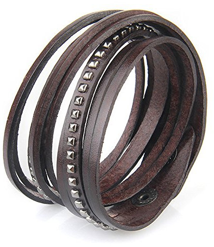 Cheerlife Unisex Nieten Armband Punk Wickelarmband Echt Leder Armreif Vintage Armschmuck (Kaffee)