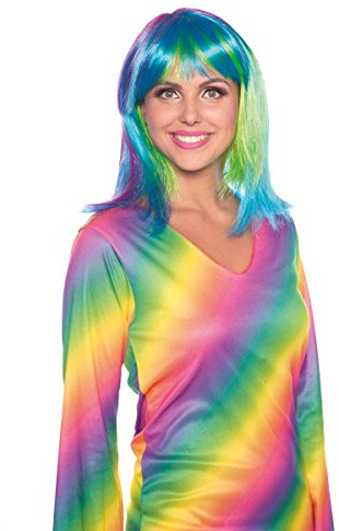 Folat 26715 Perücke Lob für Erwachsene, Neon Regenbogen, Mehrfarbig, One Size