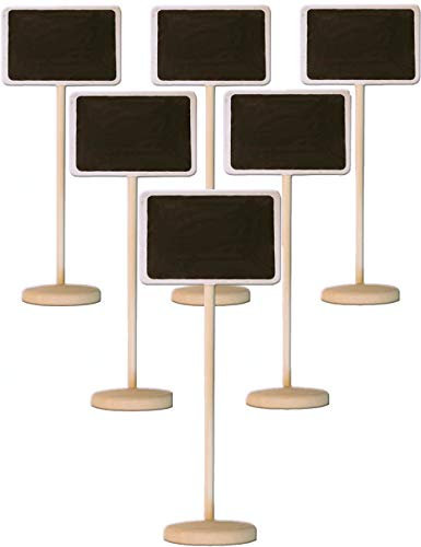 HOMETOOLS 6x Klassische Tisch-Aufsteller, Holz-Tafeln mit Stand-Fuß, beschreibbar, 17cm, Vintage