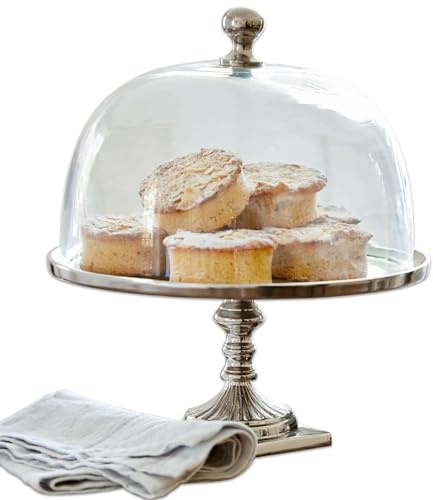 LOBERON Glasglocke mit Platte Mine, handgefertigt mit dekorativem Griff, nostalgischer Chic, Tischaccessoire, Tischdekoration, Glas, Aluminium, silber/klar