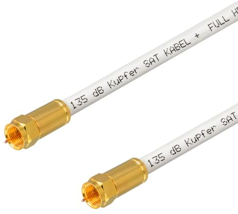 HB-DIGITAL 20m HDTV reines Kupfer SAT Antennenkabel 5-fach geschirmt max 135dB Anschlusskabel RG6 Koax mit Kompressionssteckern VERGOLDET Koaxial Kabel 1080p Full HD 3D UHD ULTRA 4K F-Stecker weiß