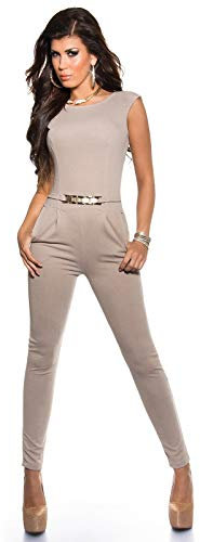 Koucla Damen Overall Jumpsuit Playsuit mit Schnalle (Beige, M)